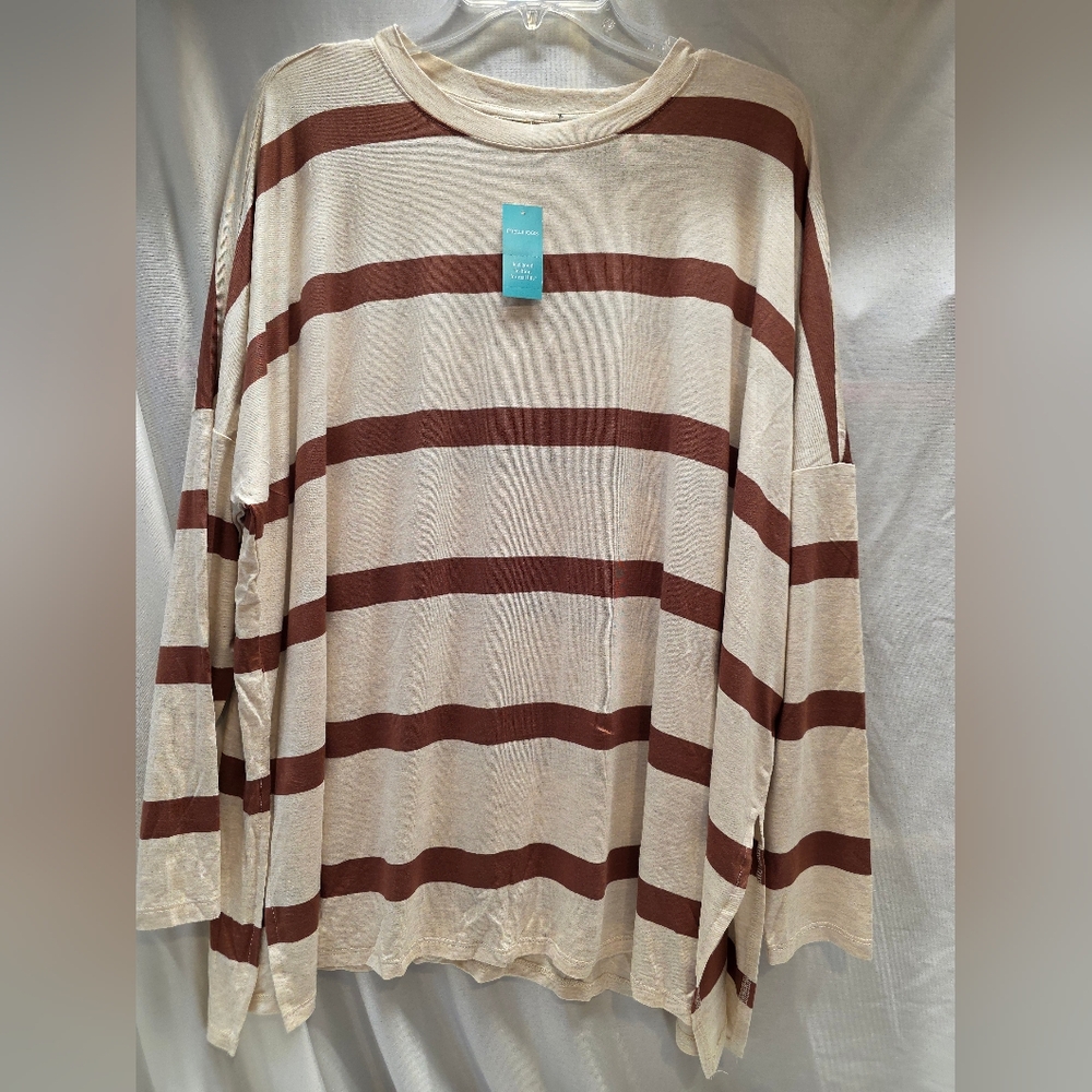 Striped Beige and Brown Long Sleeve Top